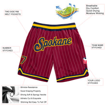Charger l'image dans la galerie, Custom Maroon White Pinstripe Navy-Gold Authentic Basketball Shorts