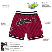 Charger l'image dans la galerie, Custom Maroon White Pinstripe Black-White Authentic Basketball Shorts