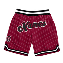 Charger l'image dans la galerie, Custom Maroon White Pinstripe Black-White Authentic Basketball Shorts