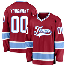 Load image into Gallery viewer, Custom Maroon White-Light Blue Hockey Jersey