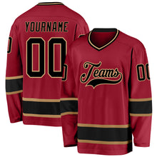 Load image into Gallery viewer, Custom Maroon Black-Old Gold Hockey Jersey