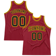 Загрузить изображение в средство просмотра галереи, Custom Maroon White Pinstripe Black-Gold Authentic Basketball Jersey