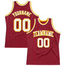 Загрузить изображение в средство просмотра галереи, Custom Maroon White Pinstripe White-Gold Authentic Basketball Jersey