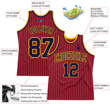 Загрузить изображение в средство просмотра галереи, Custom Maroon White Pinstripe Navy-Gold Authentic Basketball Jersey