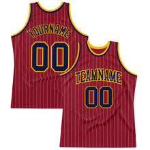 Загрузить изображение в средство просмотра галереи, Custom Maroon White Pinstripe Navy-Gold Authentic Basketball Jersey