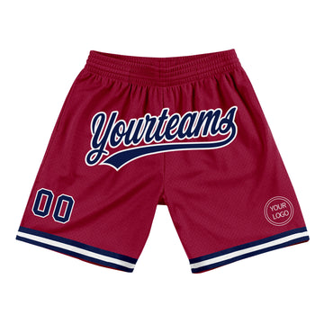 Custom Maroon Navy-White Authentic Throwback Basketball Shorts