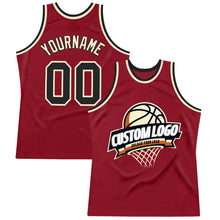 Load image into Gallery viewer, Custom Maroon Black-Cream Authentic Throwback Basketball Jersey

