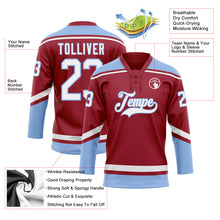 Load image into Gallery viewer, Custom Maroon White-Light Blue Hockey Lace Neck Jersey