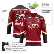 Load image into Gallery viewer, Custom Maroon Vintage USA Flag Cream-Black Hockey Lace Neck Jersey