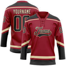Load image into Gallery viewer, Custom Maroon Black-City Cream Hockey Lace Neck Jersey