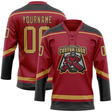 Load image into Gallery viewer, Custom Maroon Old Gold-Black Hockey Lace Neck Jersey
