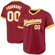 Charger l'image dans la galerie, Custom Maroon White-Gold Authentic Throwback Baseball Jersey