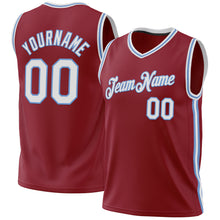 Загрузить изображение в средство просмотра галереи, Custom Maroon White-Light Blue Authentic Throwback Basketball Jersey