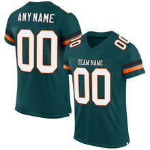 Load image into Gallery viewer, Custom Midnight Green White-Orange Mesh Authentic Football Jersey