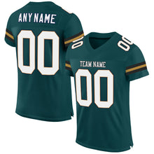 Load image into Gallery viewer, Custom Midnight Green White-Old Gold Mesh Authentic Football Jersey
