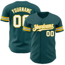 Laden Sie das Bild in den Galerie-Viewer, Custom Midnight Green White-Gold Authentic Baseball Jersey