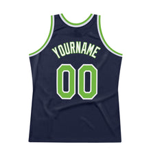 Laden Sie das Bild in den Galerie-Viewer, Custom Navy Neon Green-White Authentic Throwback Basketball Jersey