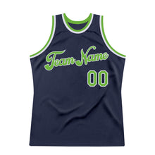 Laden Sie das Bild in den Galerie-Viewer, Custom Navy Neon Green-White Authentic Throwback Basketball Jersey