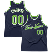 Laden Sie das Bild in den Galerie-Viewer, Custom Navy Neon Green-White Authentic Throwback Basketball Jersey