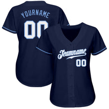 Load image into Gallery viewer, Custom Navy White-Light Blue Authentic Baseball Jersey