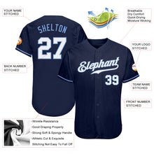 Load image into Gallery viewer, Custom Navy White-Light Blue Authentic Baseball Jersey