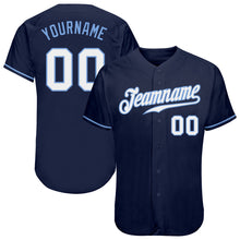Load image into Gallery viewer, Custom Navy White-Light Blue Authentic Baseball Jersey