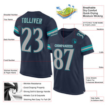 Charger l'image dans la galerie, Custom Navy Gray-Aqua Mesh Authentic Football Jersey
