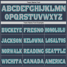 Charger l'image dans la galerie, Custom Navy Gray-Aqua Mesh Authentic Football Jersey