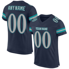 Charger l'image dans la galerie, Custom Navy Gray-Aqua Mesh Authentic Football Jersey
