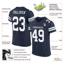 Load image into Gallery viewer, Custom Navy White Mesh Authentic Football Jersey