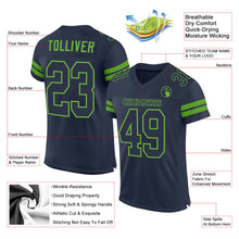 Laden Sie das Bild in den Galerie-Viewer, Custom Navy Navy-Neon Green Mesh Authentic Football Jersey