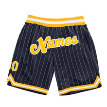 Charger l'image dans la galerie, Custom Navy White Pinstripe Gold-White Authentic Basketball Shorts