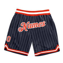 Charger l'image dans la galerie, Custom Navy White Pinstripe Orange-White Authentic Basketball Shorts