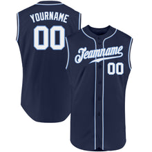 Load image into Gallery viewer, Custom Navy White-Light Blue Authentic Sleeveless Baseball Jersey