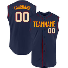 Load image into Gallery viewer, Custom Navy Cream-Crimson Authentic Sleeveless Baseball Jersey
