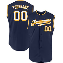 Load image into Gallery viewer, Custom Navy White-Gold Authentic Sleeveless Baseball Jersey