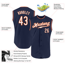 Load image into Gallery viewer, Custom Navy White-Orange Authentic Sleeveless Baseball Jersey