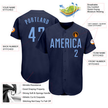 Load image into Gallery viewer, Custom Navy Light Blue Authentic Baseball Jersey