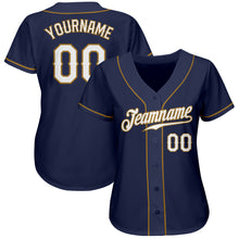 Load image into Gallery viewer, Custom Navy White-Old Gold Authentic Baseball Jersey