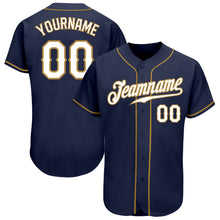 Load image into Gallery viewer, Custom Navy White-Old Gold Authentic Baseball Jersey