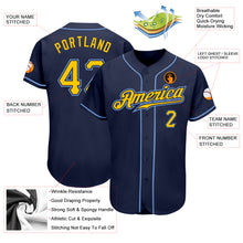 Load image into Gallery viewer, Custom Navy Gold-Light Blue Authentic Baseball Jersey