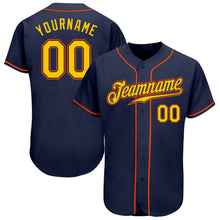 Load image into Gallery viewer, Custom Navy Gold-Orange Authentic Baseball Jersey