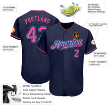 Load image into Gallery viewer, Custom Navy Pink-Light Blue Authentic Baseball Jersey