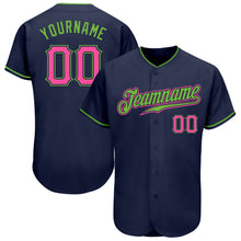 Загрузить изображение в средство просмотра галереи, Custom Navy Pink-Neon Green Authentic Baseball Jersey