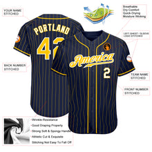 Load image into Gallery viewer, Custom Navy Gold Pinstripe Gold-White Authentic Baseball Jersey