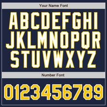 Load image into Gallery viewer, Custom Navy Gold Pinstripe Gold-White Authentic Baseball Jersey