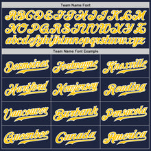 Load image into Gallery viewer, Custom Navy Gold Pinstripe Gold-White Authentic Baseball Jersey