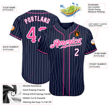 Load image into Gallery viewer, Custom Navy White Pinstripe Pink-White Authentic Baseball Jersey