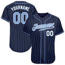 Charger l'image dans la galerie, Custom Navy White Pinstripe Light Blue-White Authentic Baseball Jersey