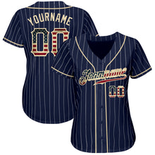 Загрузить изображение в средство просмотра галереи, Custom Navy White Pinstripe Vintage USA Flag-Cream Authentic Baseball Jersey